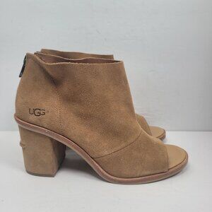 UGG Women's Brown Suede Peep Toe High Heel Ankle Boots S/N 1019996 US Size 8.5